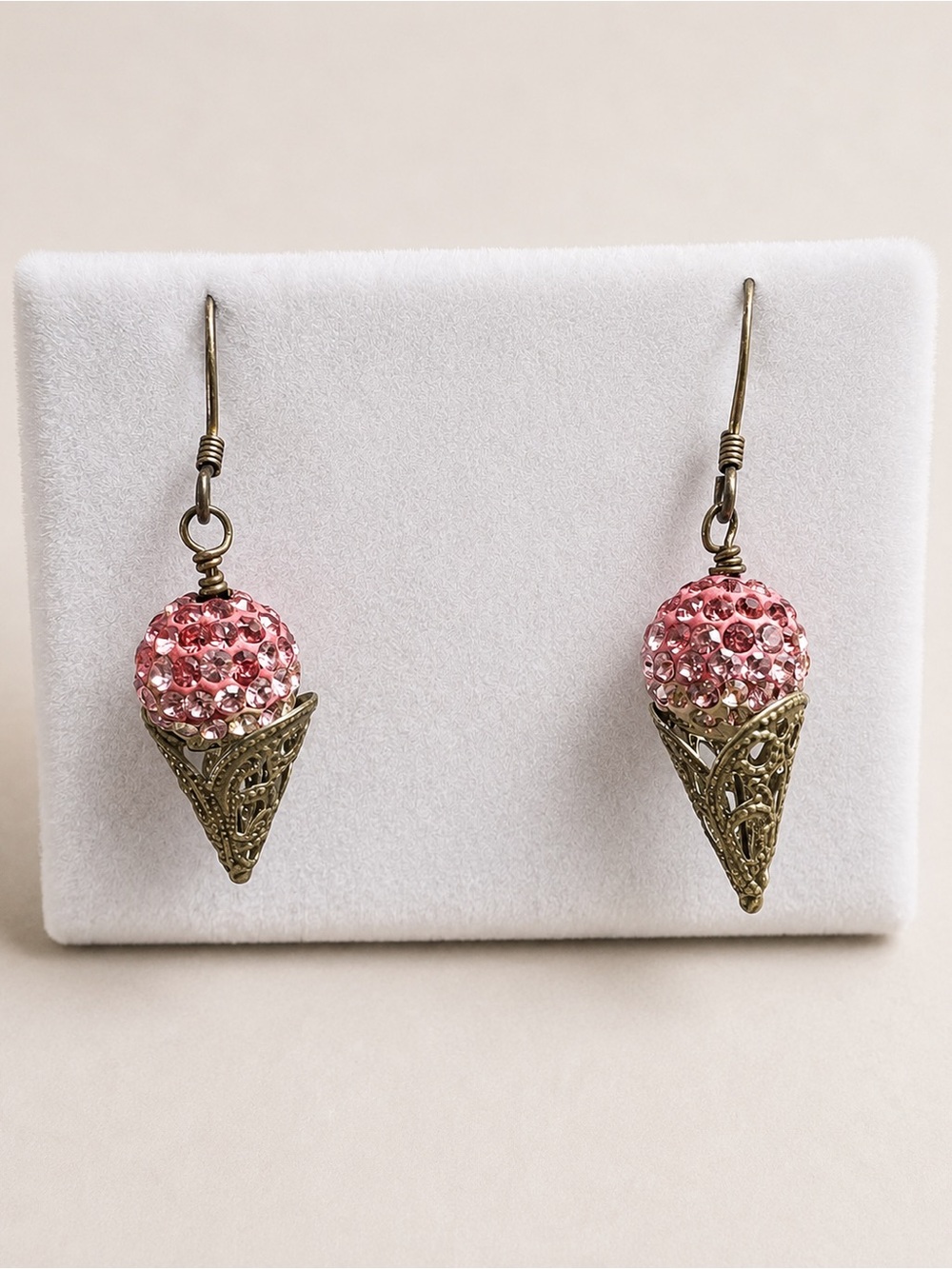 Pink Crystal Cone Drop Earrings - Vintage Silver-Tone Women’s Jewelry